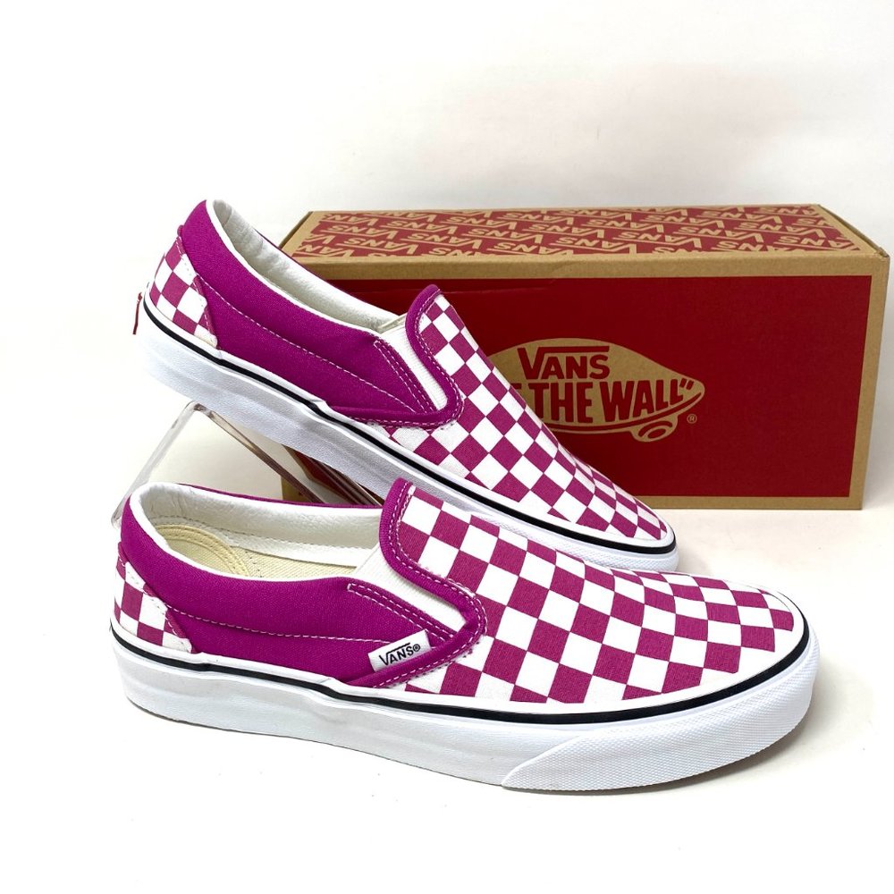 VANS Classic Slip On Checkerboard Low Top Fuchsia men’s Sneakers VN000XG8AZY - Picture 4 of 11